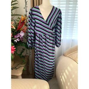 ASOS Pieces Long Puff Sleeve Wrap Midi Dress in Multi Stripe